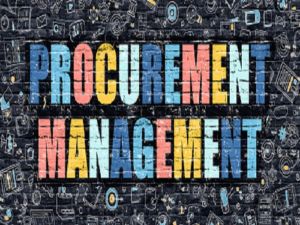 Procurement Management. Multicolor Inscription on Dark Brick Wall with Doodle Icons. Procurement Management Concept in Modern Style. Procurement Management Business Concept.